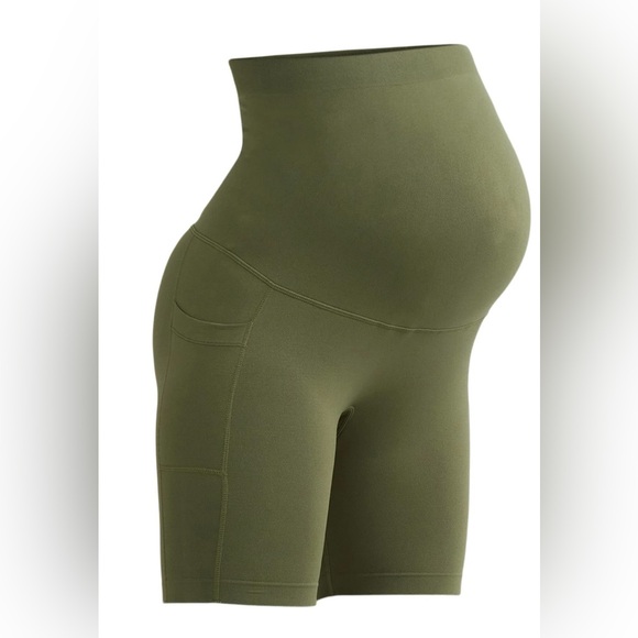 Time & Tru Maternity Bike Shorts Olive Green High Waist Size S NWT - Picture 3 of 7